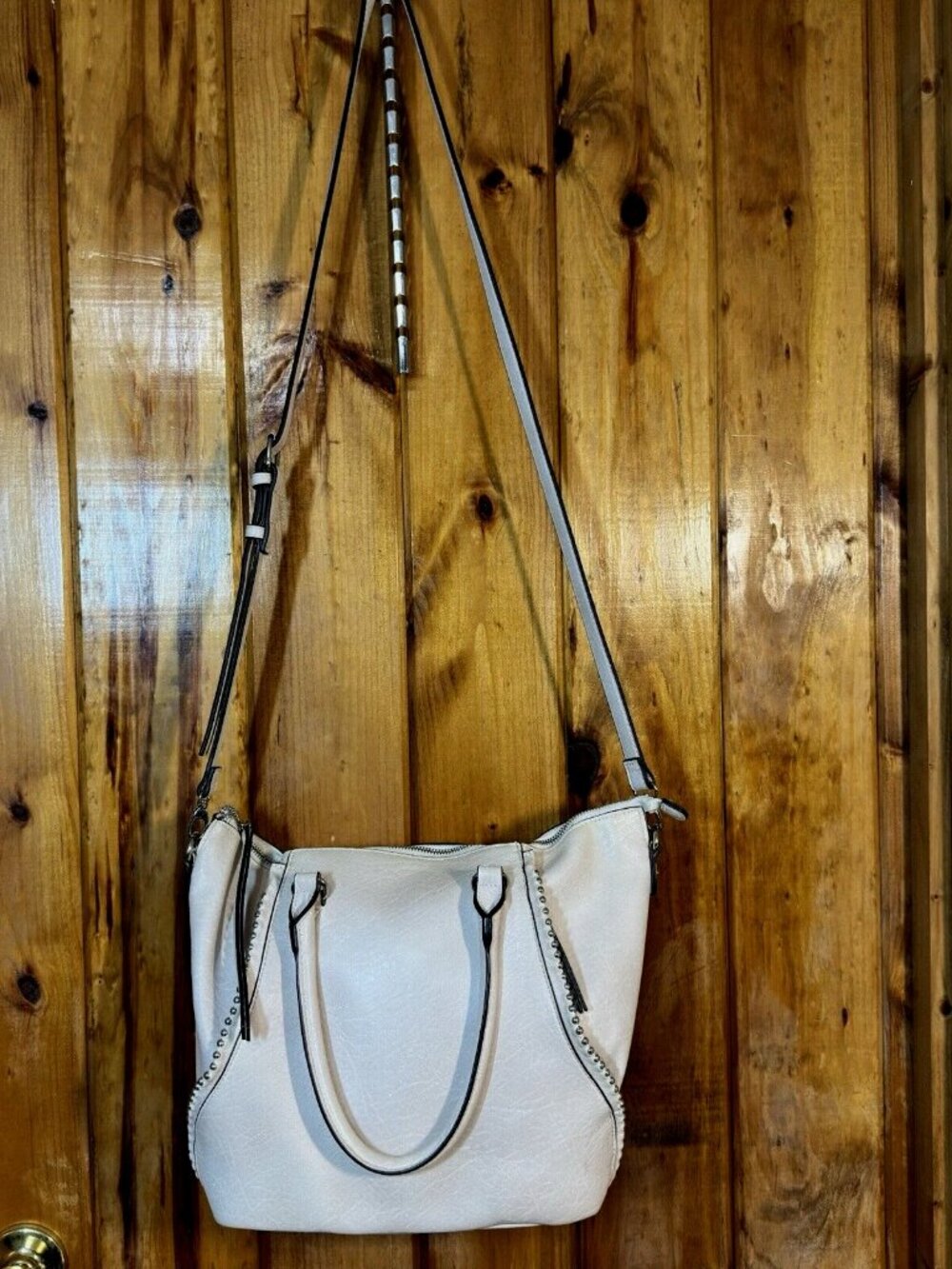 Max Studio Faux Leather Shoulder Bag Quiet Luxury Neutral Zip Tote Purse - Picture 4 of 10